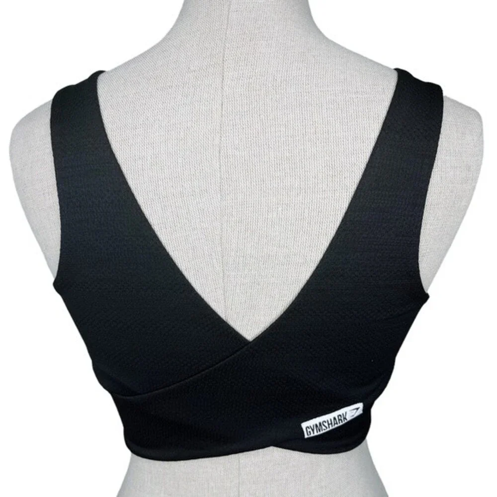 Gymshark True Texture Sports Bra sz M * Solid Black Crossback Padded Wire Free